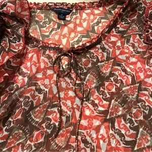 Banana Republic Semi Sheer Print Top Ruffle Cap Sleeve Cinched Waist Women’s M